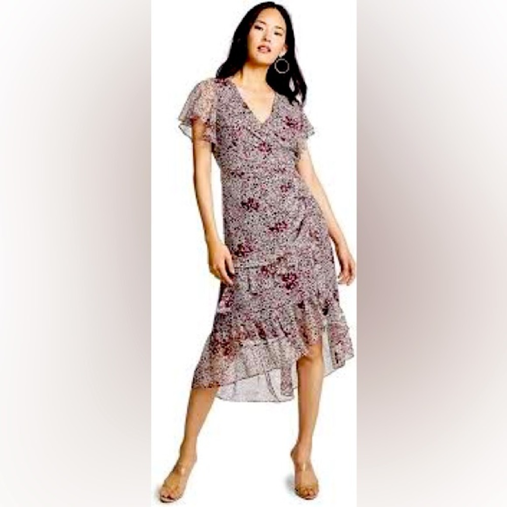 Shoshanna Elnora Silk Ruffled Tiered High-Low Midi Dress Sz-0